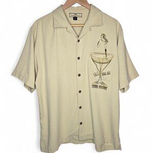 Tommy Bahama Embroidered Tan Silk Shirt Men's Martini Mermaid Resort Beach M